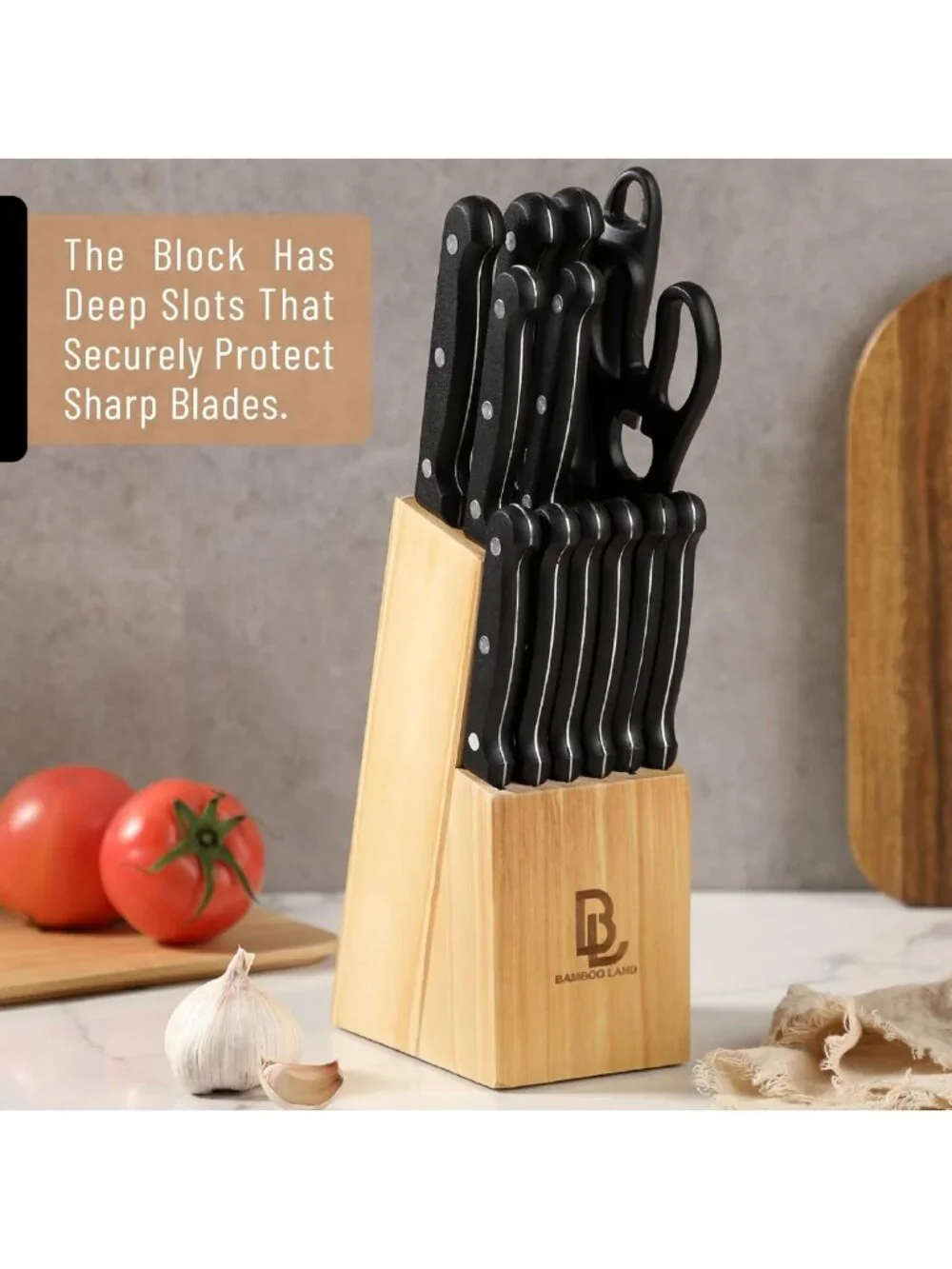 14-Piece Stainless Steel Kitchen Knife Set with Block & Sharpener - Durable